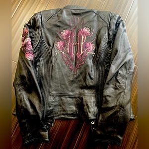 Harley Davidson embroidered rose leather jacket size M